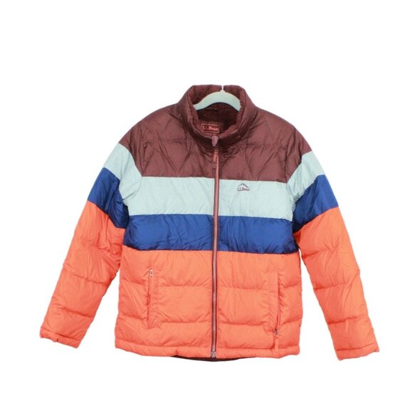 LL Bean Bean's Down Jacket Fleece Lined Colorblock Multicolor Size M 10-12